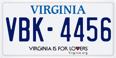 VA license plate VBK4456
