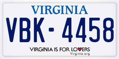 VA license plate VBK4458