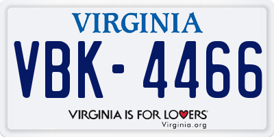 VA license plate VBK4466