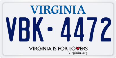 VA license plate VBK4472
