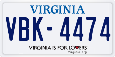 VA license plate VBK4474