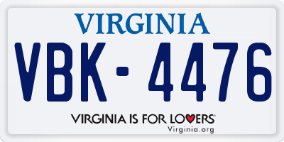 VA license plate VBK4476