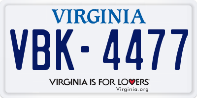 VA license plate VBK4477