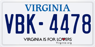 VA license plate VBK4478