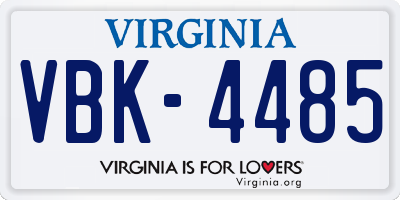 VA license plate VBK4485