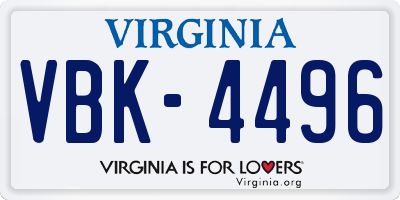 VA license plate VBK4496