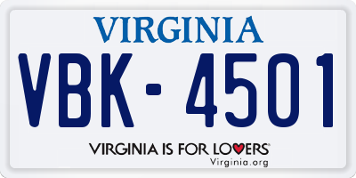 VA license plate VBK4501