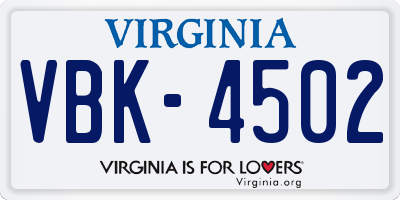 VA license plate VBK4502