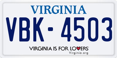 VA license plate VBK4503