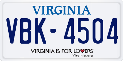 VA license plate VBK4504