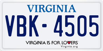 VA license plate VBK4505