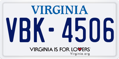 VA license plate VBK4506