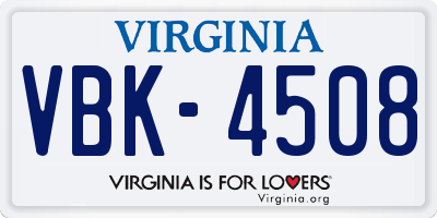 VA license plate VBK4508