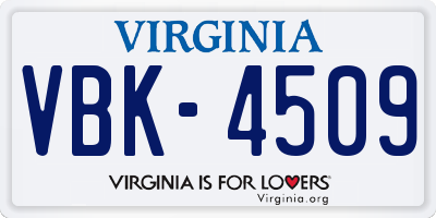 VA license plate VBK4509