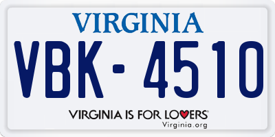 VA license plate VBK4510