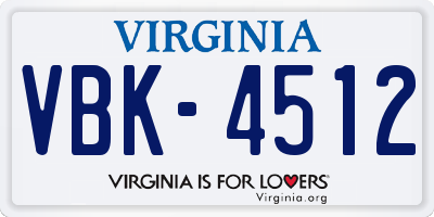 VA license plate VBK4512