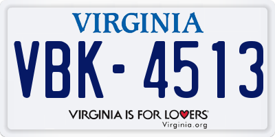 VA license plate VBK4513