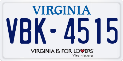 VA license plate VBK4515