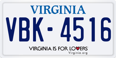 VA license plate VBK4516