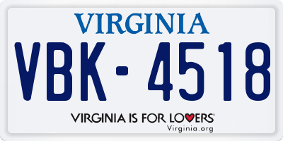 VA license plate VBK4518
