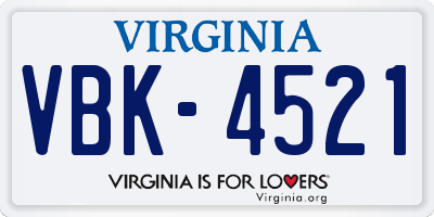 VA license plate VBK4521