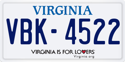 VA license plate VBK4522