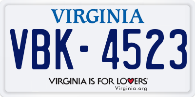 VA license plate VBK4523