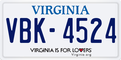VA license plate VBK4524