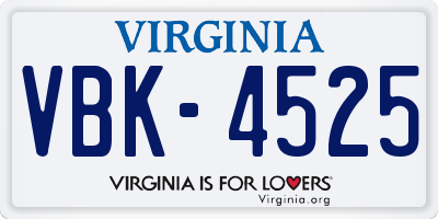 VA license plate VBK4525