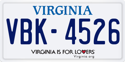 VA license plate VBK4526