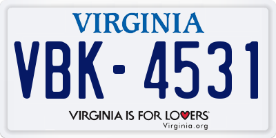 VA license plate VBK4531