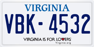 VA license plate VBK4532