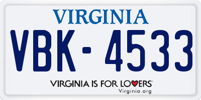 VA license plate VBK4533