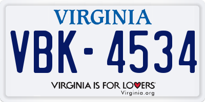 VA license plate VBK4534