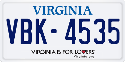 VA license plate VBK4535