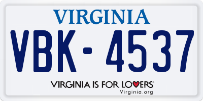 VA license plate VBK4537