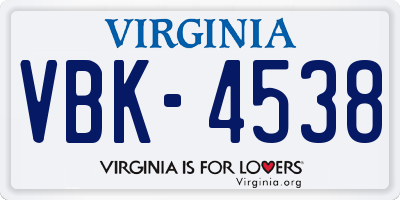 VA license plate VBK4538