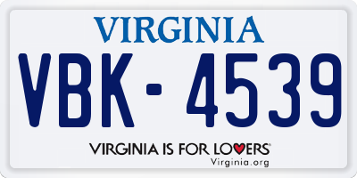 VA license plate VBK4539