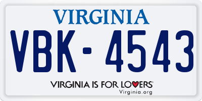 VA license plate VBK4543