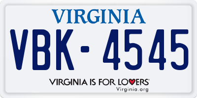 VA license plate VBK4545