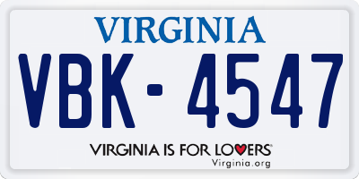 VA license plate VBK4547