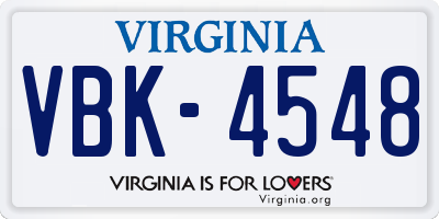 VA license plate VBK4548
