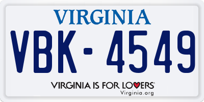 VA license plate VBK4549