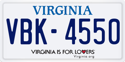 VA license plate VBK4550