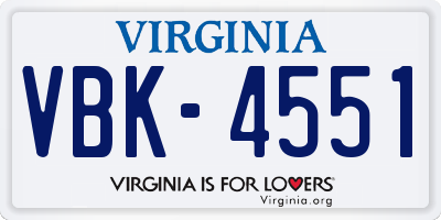 VA license plate VBK4551