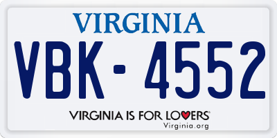VA license plate VBK4552