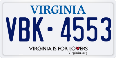 VA license plate VBK4553