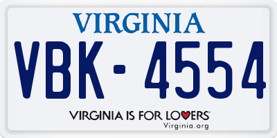 VA license plate VBK4554