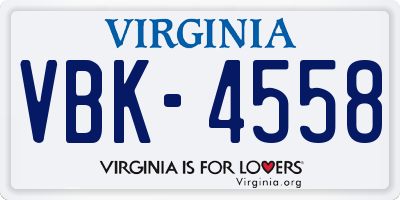 VA license plate VBK4558