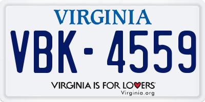 VA license plate VBK4559